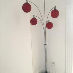 Large floor lamp silver and red whit black stand glass covers comes from smoke and pet free home lights can be up or down shown in pick 