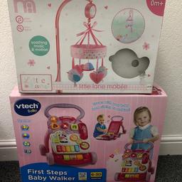Cot mobile Mothercare brand retailed £25
Musical walker, front activity centre detaches from Walker.

#walker #vtech #mothercare #babyplay #toys