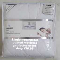 Single waterproof quilted
mattress protector
Extra deep 33cm
Size 90 x 190

Pick up E178px Walthamstow
Postage £4

No delivery