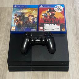 PlayStation 4 - 500gb
Perfect working condition.
Nothing wrong with it. 
Very clean - do not overheat !!!

Ps4 comes with 
- 1 original, wireless controller
- 2 games
- HDMI, power and charging cable 

CAN BE SEEN WORKING !!

CAN BE DELIVERED FOR SMALL FEE !!