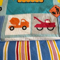Construction toddler bed set (duvet and pill case). Used in my son’s play tent so never slept with it. Reversible. Been laundered and pressed. Comes with slumberdown duvet and pillow (if you want them).