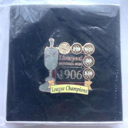 1906 League Champions
A Liverpool victory pin badge issued by Danbury Mint.
This badge celebrates Liverpool winning the First Division title in the 1905-06 season.
It measures 34mm x 34mm.
No fact card.
The badge is still sealed in its original packaging.
In as new condition.
£9.95 ono.