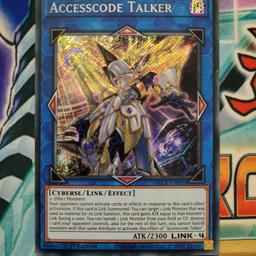 Hi there,

Up for sale is Accesscode Talker, Secret Rare, BLCR-EN0393. First Edition, Mint condition, pulled straight from Battles of Legend - Crystal Revenge set.

Check out my other items, more different Yugioh cards available.

Discount available if multiple cards purchased.