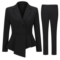 Double breasted asymmetric slim fit suit. 2-Piece blazer and trousers.