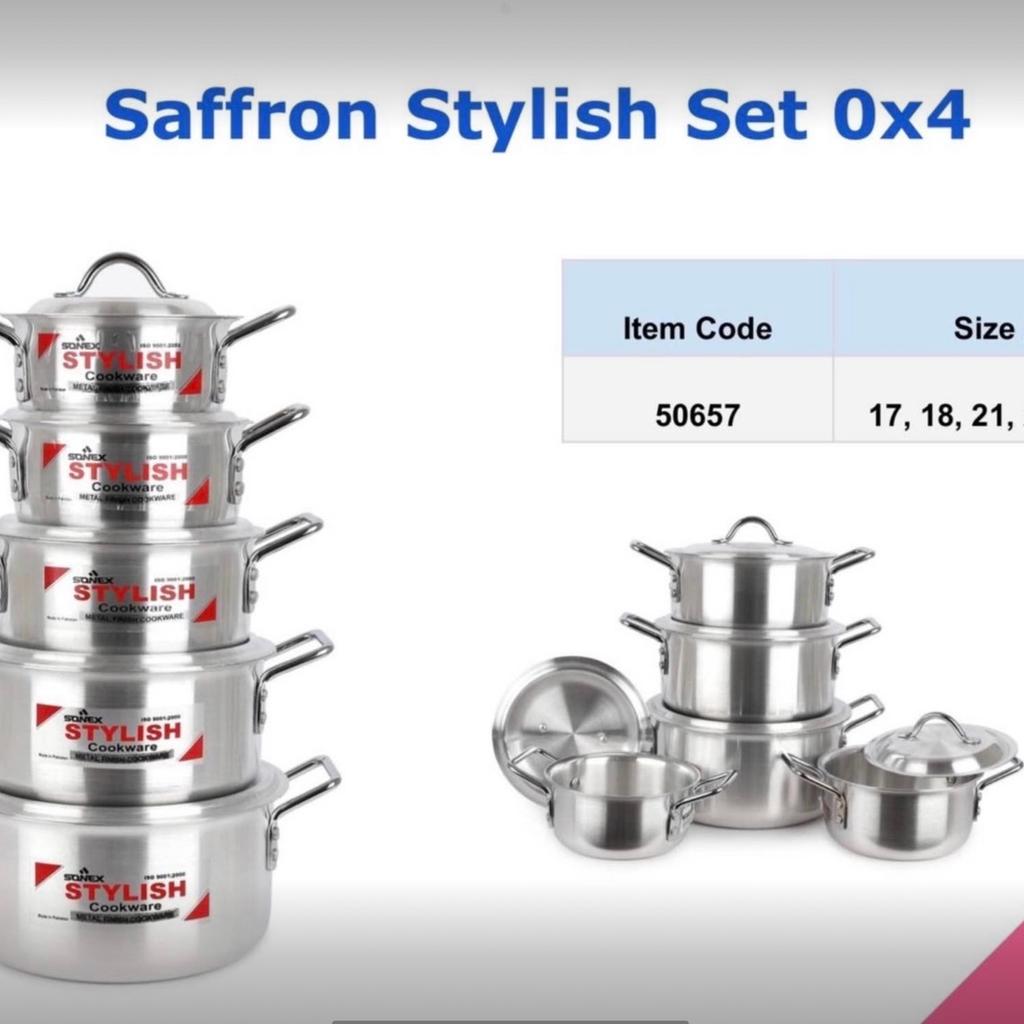 Sonex
High Quality & Heavy Duty Large Size Aluminium 10pcs Premium Cookware Set

17cm approximately
18cm approximately
21cm approximately
24cm approximately and
26cm approximately

Chef of Choice

ideal for big Families,Restaurants,Takeaways and for Parties

Easy Cook & Easy Clean,

From one of the most trusted Brand Royal Cuisine
where Quality Matter

10pcs sets includes
5x pots and 5x lids
