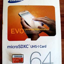 Micro SD Speicherkarte /Memory von Samsung 64GB noch ungeöffnet.
Ideal fürs Handy / Tablet / Computer / Kamera