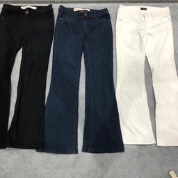 Denim blue - Next
Denim black - Next
Denim white - Miss Selfridge 

From a smoke and pet free home.
Only worn few times.
In immaculate condition.

#bootcut #petitejeans #nextpetite #petitesize6 #flaredjeans