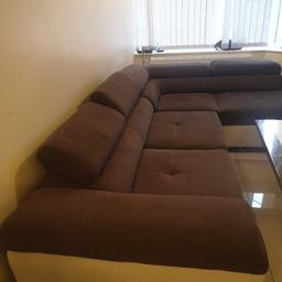 In Very Beautiful Strong Fabric Material Sofa Bed for Sale All Sitting Area is Brown and Base and Side is Creamy Color