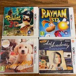 4 Nintendo 3ds games - rabbids 3D, rayman 3D, nintendogs an cats 3D and new art academy. All in cases.