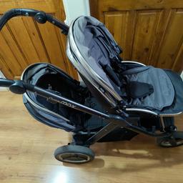 Oyster Max tandem pushchair. The pushchair is in good condition with a few scratches on the frame. Comes with lots of extras and rain cover for both seats. Can deliver if within E1. £80