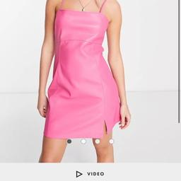 Brand new still in packaging 
From asos miss selfridge faux leather bodycon mini dress in pink adjustable straps, zips down the back 
Size 14