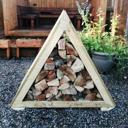 Triangular wooden log store.
Made from pressure treated timber for a long life.
Can be painted or stained.
Handmade.
Ideal as a garden design feature as well as a useful garden structure. Perfect for smaller gardens, placed alongside log burners in gazebos, or garden rooms, beside firepits etc.

Size
D520mm x H1100mm x W1200mm.

Only £145

Logs not included.

Delivery to WN Wigan £15 ready assembled, other areas on request.
Also available nationwide in an easy to assemble flatpack for £17 postage.
or
Collect from:

TimberMines Ltd
Unit 2i, Cricket Street Business Park
Cricket Street
Wigan
WN6 7TP.
Go through security barrier and take 1st left by the ambulances.
Please drive to the bottom and on to the yard and park up. Thanks!
