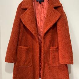 Stunning Oversized Style Teddy Bear fleece French Connection Coat
Lovely colour as seen 
Excellent condition 
Two Pockets
Size L it can be used by size 10-14UK
Length 37”
Chest 48”