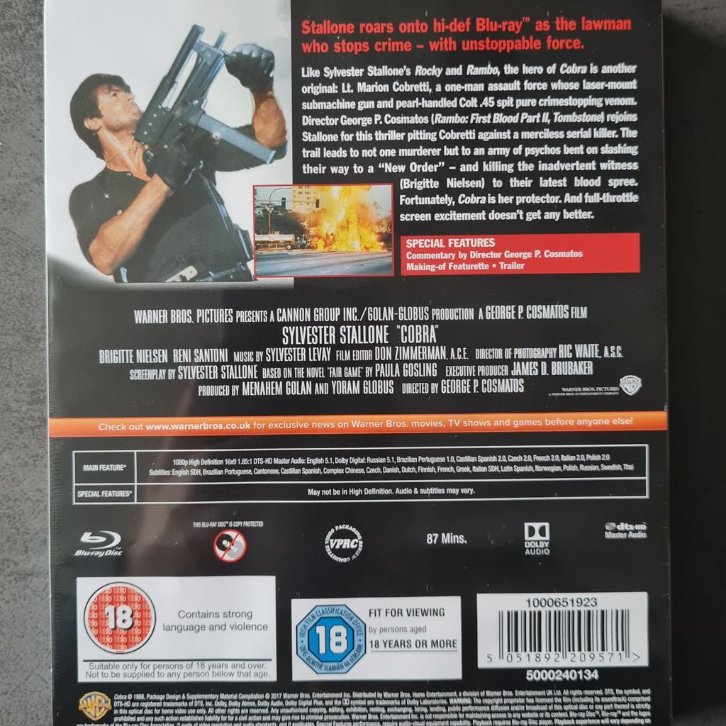 Cobra
Die City Cobra
Zavvi Blu ray Steelbook

Rarität
Sehr selten
Out Of Print und OVP

Inklusive versicherter Versand

Kein Tausch !!!