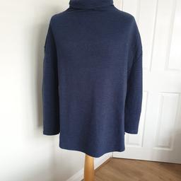 ladies long line top great with jeans or trousers. denim colour. non iron. never been worn. lovely warm winter jumper. cost £22.50 will accept £5.