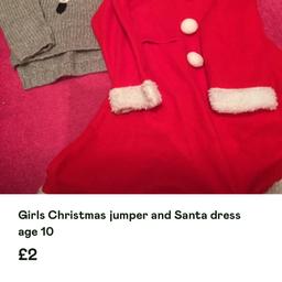 Two Christmas jumpers one with Father Christmas and one with a sheep and also a Mrs Christmas outfit age 10 hardly worn and comes from a clean and smoke free home.£2 each or all three for £5.