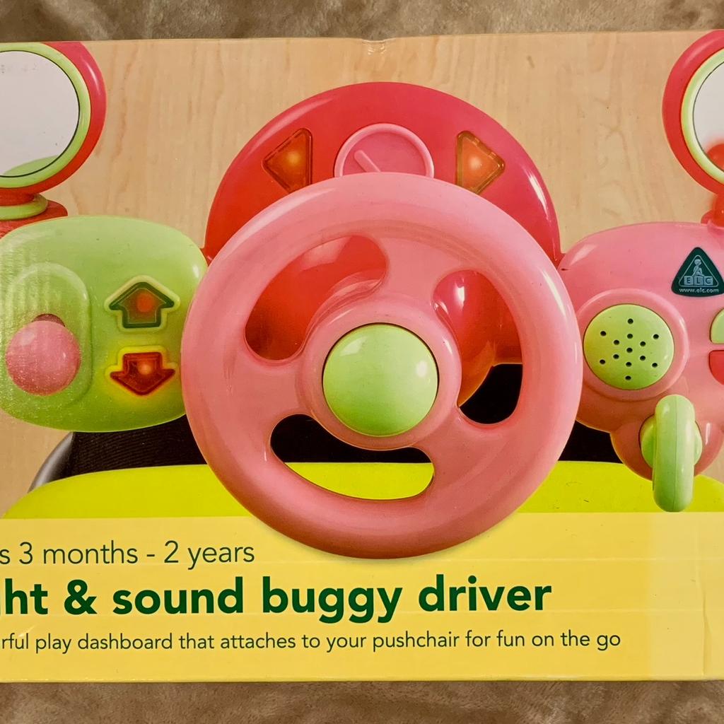 Early Learning Centre Lights & Sound Buggy Driver for Prams, Pushchairs & Car Seats - Used but in Like New Condition

Battery operated. Just attach to your buggy or pushchair.

Activities: Lots of sound and light to stimulate your baby; They can start engine, change gears, honk horn and play with mirrors.

£28 new from ELC.

All offers welcome!

Thanks for looking at our items. We are raising money for Cancer Research UK by finding new homes for our new and pre-loved gadgets, toys & games.

All descriptions are as accurate and honest as possible so please buy with confidence from a pet and smoke free home.

All items posted will be by "Sign For" or "Tracked" delivery at extra cost.