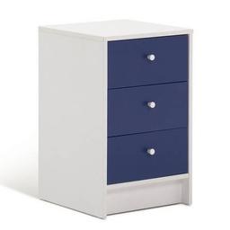 Brand new in box 

Big Store Price : £50
Our Price : 35

Light, bright and ready to fill. This set of drawers is just the thing for some handy bedside storage. The 3 deep drawers have plenty of room for books, games, and toys. The Navy blue pastel adds a splash of colour to kids bedrooms and rounded handles are ideal for smaller hands. Smooth metal runners on the drawers make for a quieter close. Pop a reading light on top and there's plenty more space to keep their most precious bits and bobs close at hand.
Part of our Malibu collection, this neat 3 drawer set has a matching desk, wardrobe, and chest of drawers. Great for a modern, coordinated look.
Made of wood effect.
Metal handles.
Additional handles not included.
Made from FSC certified timber.
3 drawers with metal runners.
If this product is over 60cm high it must be securely attached to the wall to prevent overturning.
Dimensions:
Size H60.6, W38.3, D39.6cm.
Internal drawer H11.7, W31.7, D33.5cm.
Handle size: L2.2, W2.2cm.
Weig
