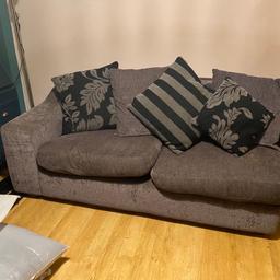 Grey fabric corner sofa

Feather stuffed cushions

A few pulls in fabric on left side (see pics)

But otherwise in good condition.

Comes with extra cushions (all large cushions in white bags)

180 cm L x 100 cm D x 70 cm H