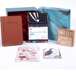 BRAND NEW ONLY £12!!
Office Supplies Combo - 12x 0.4mm Tips Fineliner Color Pens, 1x Leather Notebook, 1x Hollow Metal Leaf Bookmark, 1x Stamp Maker, 10x Sticky Stickers, 1x Gift Box