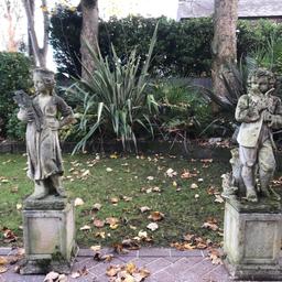 Reclaimed pair of  stone figures on Stone Plinths. 
This is a stunning pair of figures on stone plinths , 
These look to be made from sandstone
Very attractive girl and boy, stunning detail and patina 
In good antique condition 
Please see photos for description
Viewing welcome
