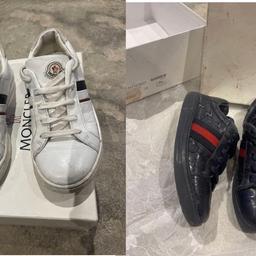 Sizes 10 and 11 boys
Gucci and moncler trianers with boxes (boxes abit tatty)

Free post