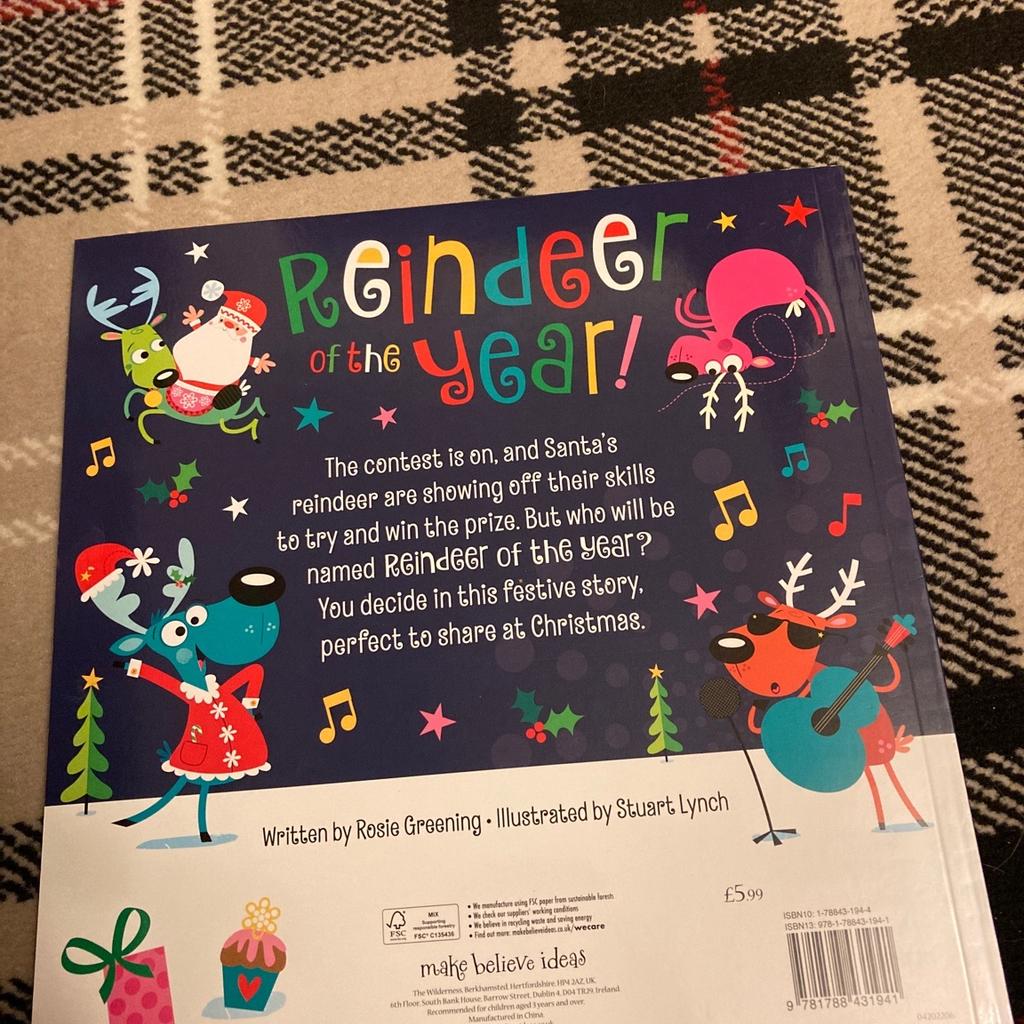 BRAND NEW REINDEER OF THE YEAR CHILDRENS BOOK PRICE TAG ON BACK LOOK £5:99 GRAB A BARGAIN £3:00 UNWANTED GIFT AND WILL MAKE AN IDEAL CHRISTMAS GIFT