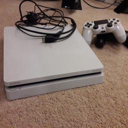 Sony PlayStation 4 Slim 500GB Console - Glacier White.
This is my sons beloved ps4. He upgraded to ps5 last xmas and has never played on this since. He wants an iphone upgrade so he is selling this.
Its is perfect and in brand new condition. Please feel free to come and try before you buy. I have excellent feedback on ebay where it is listed under the name chwhitey44 so you can be assured this is bob on.
The right analog stick on the white pad has a small wear mark where his thumb has rubbed it. I will add a close up so you can see. Although this does not effect the pad in anyway. You will see when you pick up the pad this has hardly been played and the buttons are all plumped and hardly been pressed.