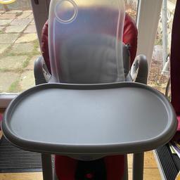Good condition, there are 8 levels to adjust the height, table is detachable and there are also brakes on the wheels. One of the wheels on the back leg does come apart when rolled but can be fixed and does not affect the chair when in use.