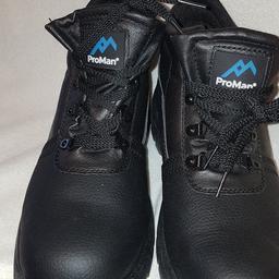 Proman Saftey Work Boots- UK Size 9 Black. Brand new without box so mint condition. See photos for condition size. I can offer try before you buy option but if viewing on an auction site viewing STRICTLY prior to end of auction.  If you bid and win it's yours. Cash on collection or post at extra cost which is £4.55 Royal Mail 2nd class signed for. I can offer free local delivery within five miles of my postcode which is LS104NF. Listed on five other sites so it may end abruptly. Don't be disappointed. Any questions please ask and I will answer asap.