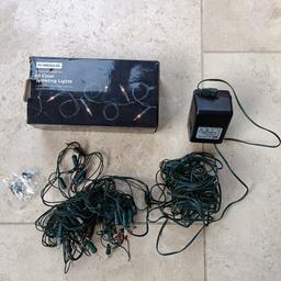 Homebase indoor or outdoor mains operated twinkling lights.
Clear lights x50, boxed including safety transformer & spare bulbs.
10 meter lead
All in great working order.