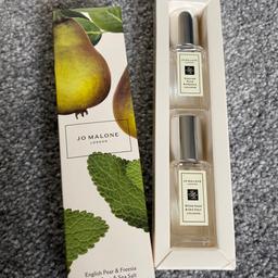 Jo Malone travel cologne duo set
English pear & freesia/wood sage & sea salt 
Brand new, boxed. Would make an ideal gift or personal use.