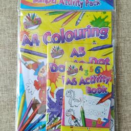Brand New.
A4 Colouring Book
A5 Dot to dot
A6 Activity Book