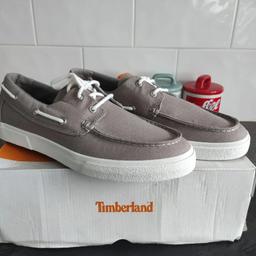 Timberland Union Wharf 2.0EK+ are a medium grey canvas boat shoe. They are a size 8.5. They are brand new in the box.