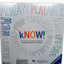 Ravensburger kNOW! quiz game powered by the Google Assistant Board Game - 26071.

Brand new factory sealed.


kNOW! – the always-up-to-date quiz game powered by the Google Assistant.


kNOW! is the first board game that is powered by the Google Assistant, which means that you can play a multi-activity quiz game that is always evolving and up-to-date.


With over 1,500 questions for you and other players to compete, you can ask your Google Assistant for the most up-to-date answers to see who wins! Ask questions like "Hey Google, how many days until Christmas?" or "Hey Google, how many episodes of "Midsomer Murders" are there?" There's more to kNOW! Be Extra! — With various game types, kNOW! is more than a quiz game. You'll use your creativity, strategy skills, and sixth sense to win! Stay Current! — Professor kNOW! drops new content packs regularly for free. Just Play! — Skip the rules and let the Google Assistant take you through each game! Your Choice! — Play on or offline just as YOU