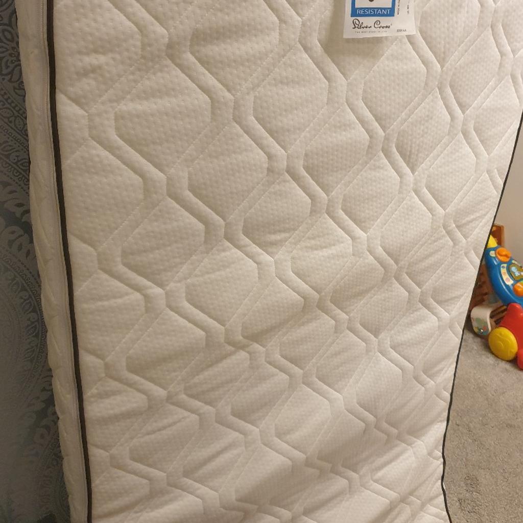 Bought from John Lewis and never used as my little one never slept in the cot and has always been in the bed with me (Still is!). so this is new unused, just been removed from outer packaging and set up in cot but never been slept in. Still selling in J.Lewis for £200. highly rated double sided mattress (baby side and toddler side). 140x70cm. sold as seen in the pics and no refunds once bought. from a very clean smoke and pet free home. can deliver to WV10 area for £1 otherwise collection (welcome to view) from wv106rt the three tuns parade. thank u