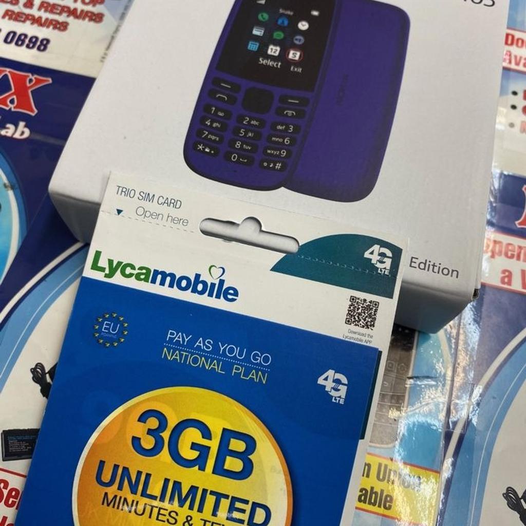 Special Christmas offer:
Brand New Nokia 105 Single Sim with Free Lycamobile sim including £10 top up package unlimited uk minutes text, 100 International (Europe) minutes and 7GB data for 30 days.

Only for £25.00

Above Offer-valid till 31st January 2023z

Brand : Nokia
Model : Nokia 105

Any Questions....!!!!
************
Please Feel Free To Contact us @
10:30 am to 7:00 pm (Monday - Friday)
11:00 am to 6:30 pm (Saturday)

Mobilix Phone Lab,
67 Chingford Mount Road,
Chingford , London E4 8LU
