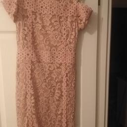 Top Shop lace dress. Apricot. Cold shoulder. Short sleeves. 37 inches long. Size 12. Lovely dress. As new