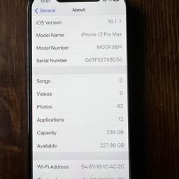 Iphone 12 Pro Max
Pacific Blue
256gb storage capacity
Very good condition like new.
No scratch or marks on the phone.
It comes with charging cable, case and original box.

Collection in Mansfield.