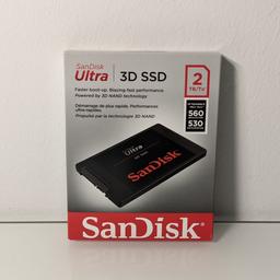 Verkaufe hier die SanDisk Ultra 3D SSD mit 2 TB Speicher (SDSSDH3-2T00-G25). Es handelt sich um unbenutzte und noch versiegelte Neuware. Kein Tausch! Abholung oder Versand möglich.