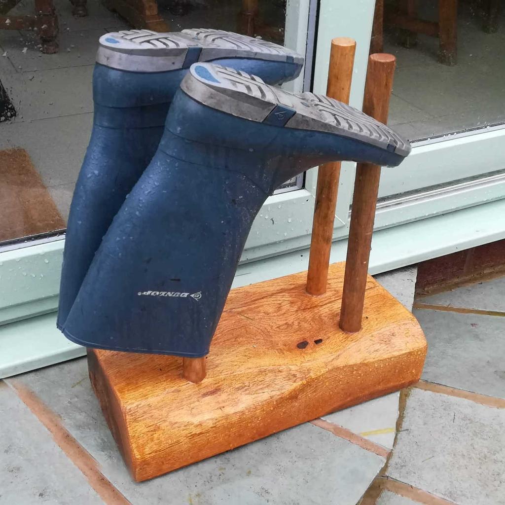 Brr!! all this weather, cold, wet feet?.....
Can't wait to get home and take off those wellies and boots?
Well you don't want muddy floors so why not store them on a bespoke handcrafted welly stand made from 100mm thick x 200mm wide solid oak.
3 sizes available:-
4 pronged to hold 2 pairs 600mm £70 ea.
6 pronged to hold 3 pairs 600mm £95 ea.
8 pronged to hold 4 pairs 800mm £120 ea.

Suitable for boots up to appprox 36cm in length.

Delivery to WN Wigan £15, other areas on request or
Collect from:

TimberMines Ltd
Unit 2i, Cricket Street Business Park
Cricket Street
Wigan
WN6 7TP.
Go through security barrier and take 1st left by the ambulances.
Please drive to the bottom and on to the yard and park up. Thanks!