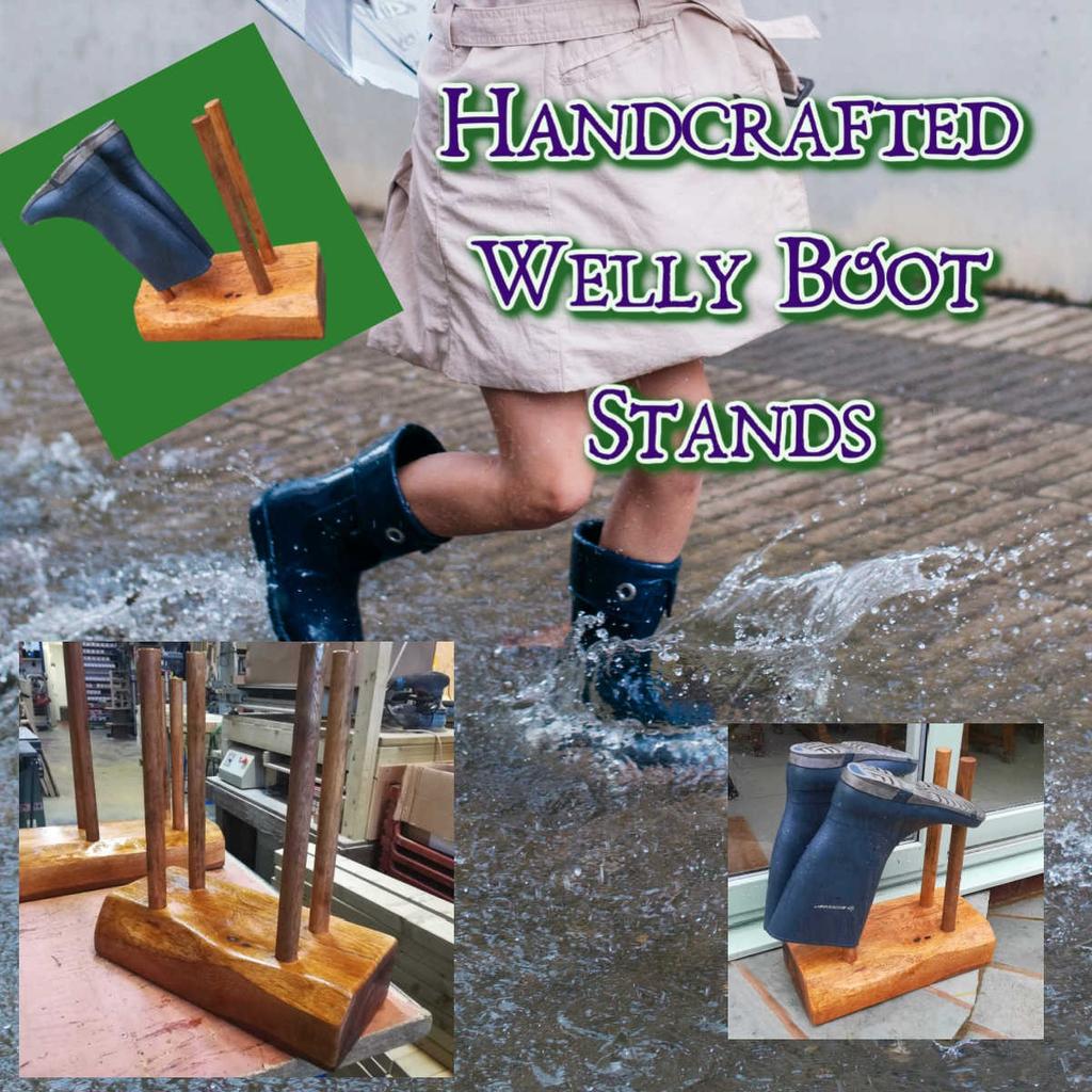 Brr!! all this weather, cold, wet feet?.....
Can't wait to get home and take off those wellies and boots?
Well you don't want muddy floors so why not store them on a bespoke handcrafted welly stand made from 100mm thick x 200mm wide solid oak.
3 sizes available:-
4 pronged to hold 2 pairs 600mm £70 ea.
6 pronged to hold 3 pairs 600mm £95 ea.
8 pronged to hold 4 pairs 800mm £120 ea.

Suitable for boots up to appprox 36cm in length.

Delivery to WN Wigan £15, other areas on request or
Collect from:

TimberMines Ltd
Unit 2i, Cricket Street Business Park
Cricket Street
Wigan
WN6 7TP.
Go through security barrier and take 1st left by the ambulances.
Please drive to the bottom and on to the yard and park up. Thanks!