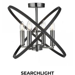 This Searchlight Hoopla four light semi flush ceiling light is finished in pewter.The central column is surrounded by a looped cross, giving it an unusual appearance.It would make a striking addition to any modern room.

Product code: 8344-4PW