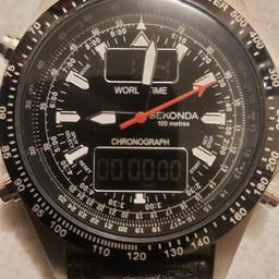 Chronograph and alarm. Working and in nice condition. No instructions, but these can be downloaded from the internet. No offers price includes postage.