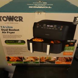 Christmas bargain last reduced price bargain £95 no offers on that bargain price 
For Sale good long lasting Boxed Brand newTower 7.6 Dual Basket Air Fryer
Retail price £150 Excellent choice for a gift Christmas around the corner Bargain price.Contact Carl 07495453766 Birmingham