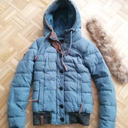 Naketano Winterjacke in blau/grau, abnehmbares Fell für Kapuze, sehr warme Jacke mit Innenfutter