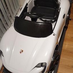 White Porche electric kids ride on car with remote control transmitter and charger
Good condition. only that wing mirrors are not there.
Makes entertaining sounds.
Drives well
Would keep it as my child really enjoys riding in it, only reason i am selling is that i dont have the space for it anymore