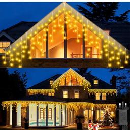 Icicle Outdoor Christmas Lights, 14m/46ft 360LED Warm White Icicle Lights Outdoor Waterproof, 8Modes Christmas outdoor lights with Memory, Fairy Lights Plug in for Home/Window/Party/Indoor Decor