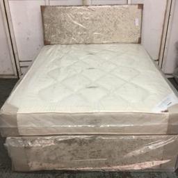 STAR BUY ***  DIVAN BASE WITH MATCHING HEADBOARD IN CRUSHED VELVET WITH 8 INCH DEEP QUILTED PINEMASTER MATTRESS - 4 FOOT - CHAMPAGNE £250.00

OTHER COLOURS AVAILABLE 
COMES COMPLETE WITH CHROME GLIDERS 

B&W BEDS 

Unit 1-2 Parkgate Court 
The gateway industrial estate
Parkgate 
Rotherham
S62 6JL 
01709 208200
Website - bwbeds.co.uk 
Facebook - B&W BEDS parkgate Rotherham 

Free delivery to anywhere in South Yorkshire Chesterfield and Worksop on orders over £100

Same day delivery available on stock items when ordered before 1pm (excludes sundays)

Shop opening hou
