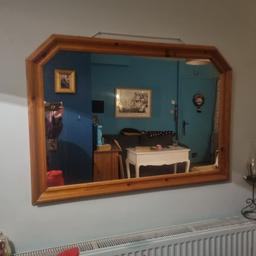 large pine mirror with chain to hang behind